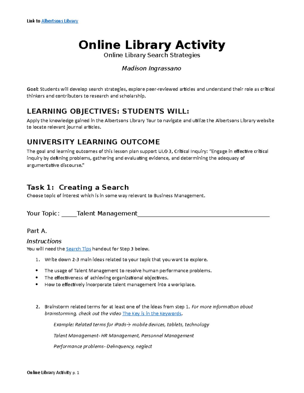 Ingrassano M Online Library Activity - Online Library Activity Online ...