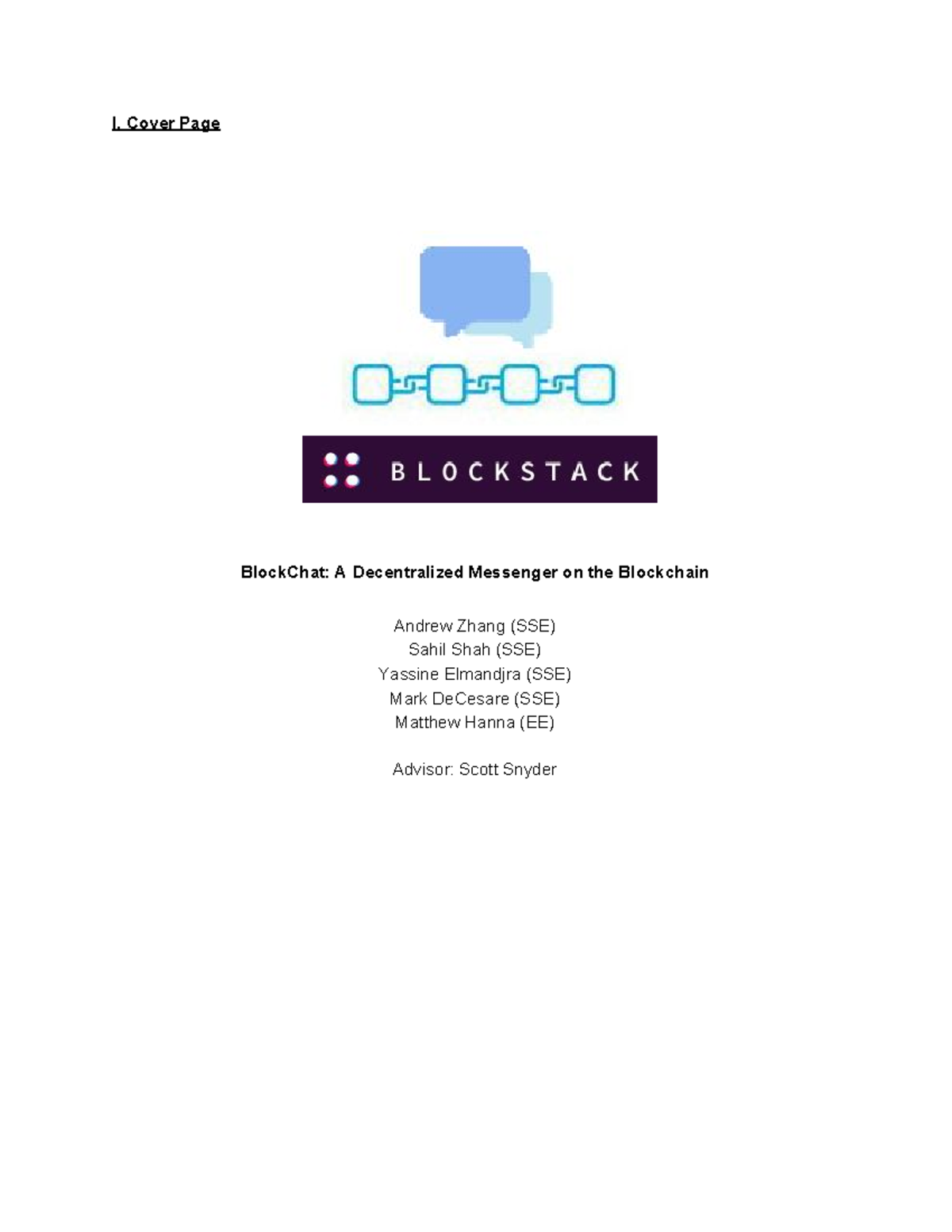 Block Chat - Na for all cases but will do - I. Cover Page BlockChat: A ...