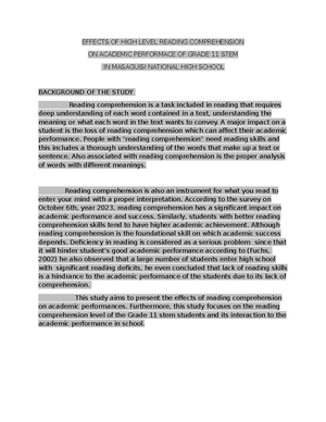 Background OF THE Study - BACKGROUND OF THE STUDY The passage defines ...