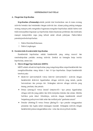 Rangkuman Materi Kepribadian Dan Nilai - KEPRIBADIAN DAN NILAI A ...