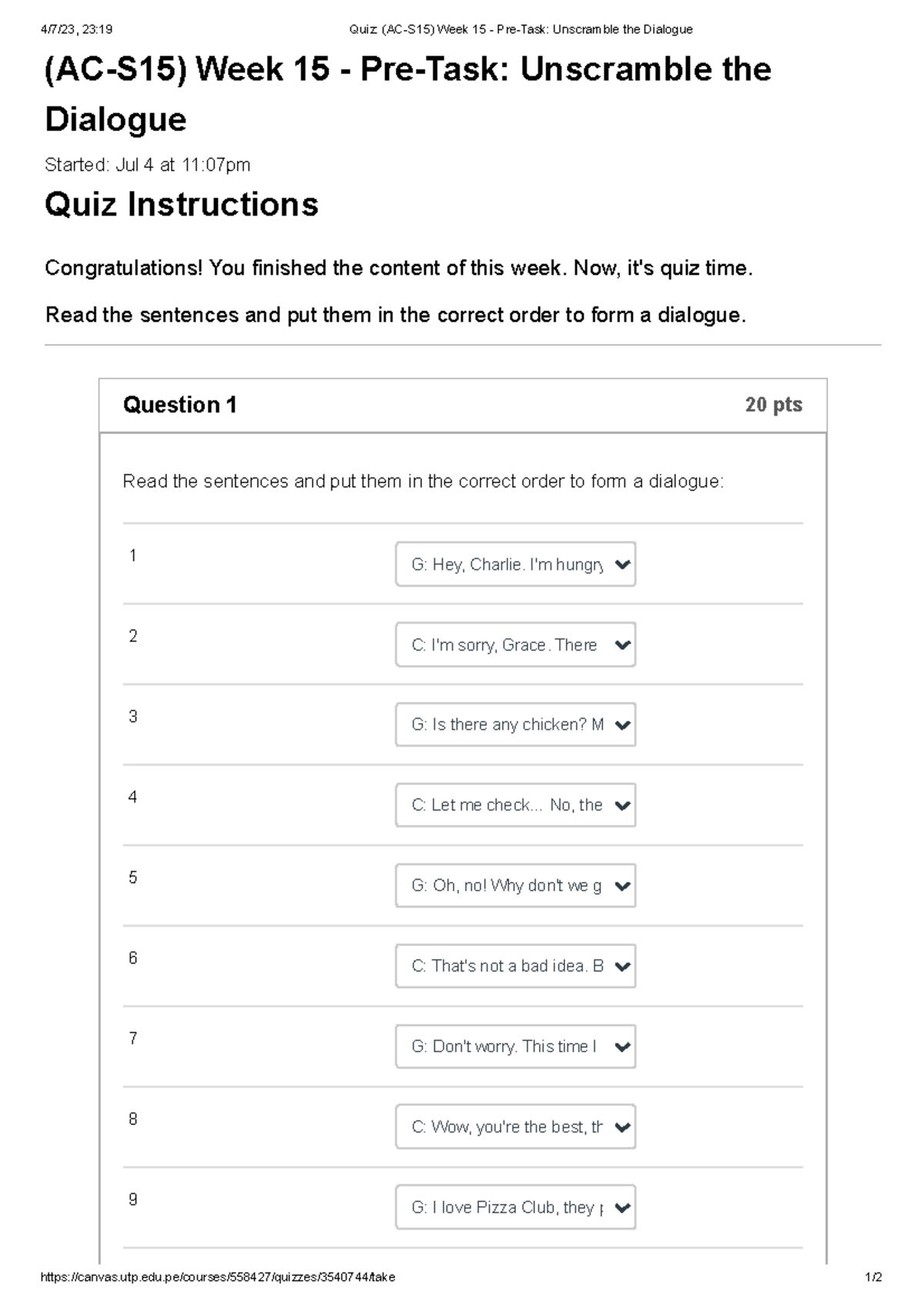Quiz Ac S15 Week 15 Pre Task Unscramble The Dialogue 4 7 23 23