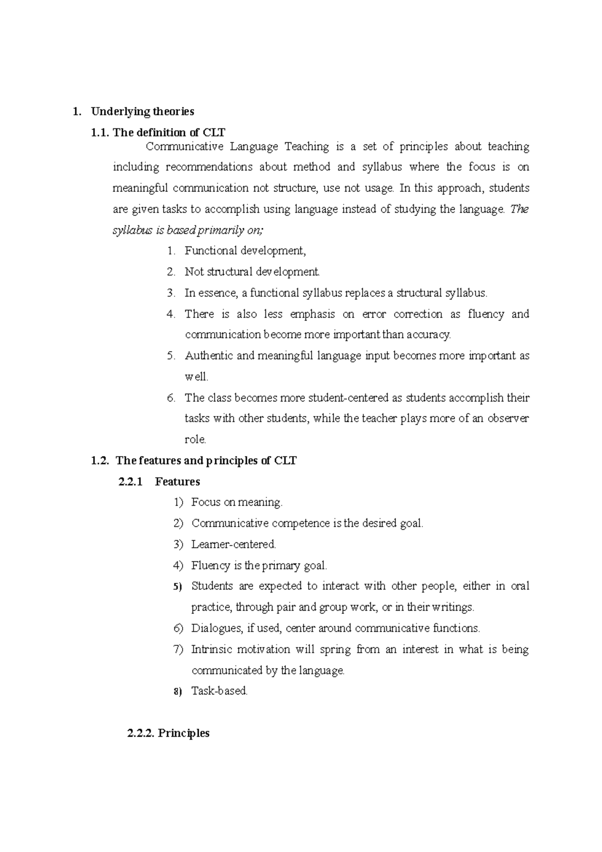 Communicative Miranda - Underlying theories The definition of CLT ...