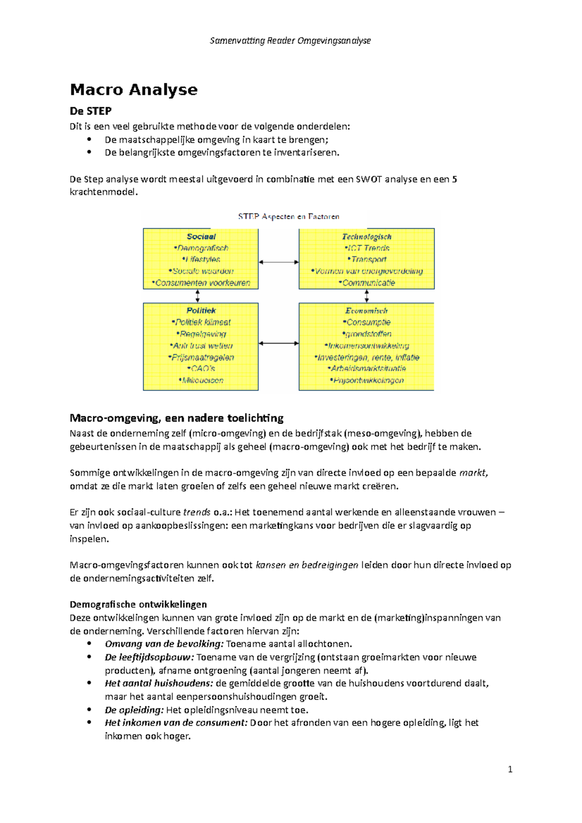 Samenvatting Reader Omgevingsanalyse Macro Analyse De Step Dit Is Een Veel Gebruikte Methode 9196