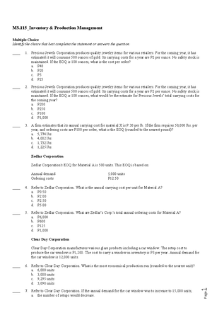 Chapter 6 Questions - Multiple Choice 1. CVP Analysis is an important ...