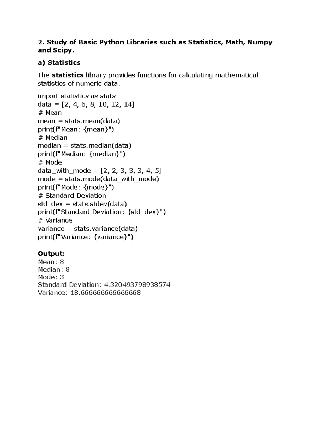 EXP 2 - Ghofvkoibvctyjhv - Study of Basic Python Libraries such as ...