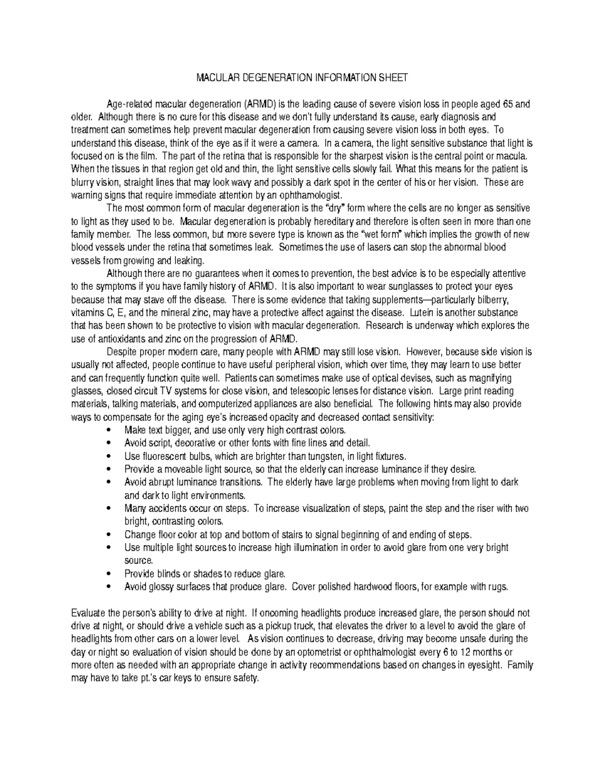 Macular degeneration information sheet canvas macular degeneration