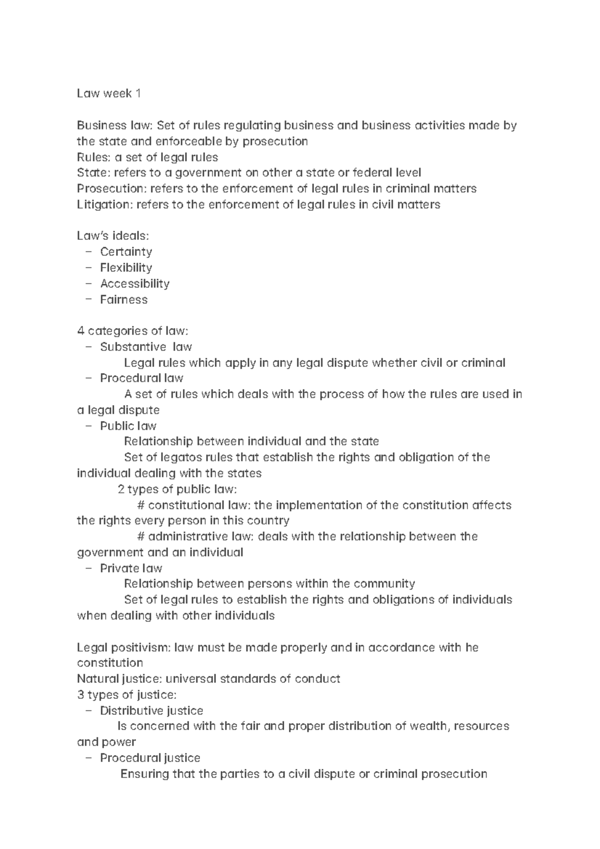 Law week 1 - week 1 lecture note summary - – – – – – – – – – – L#w week ...