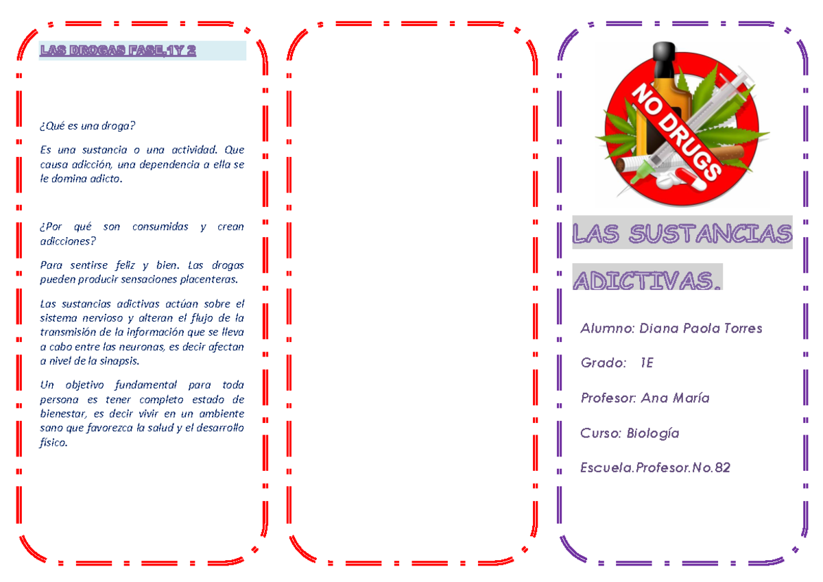Triptico De Las Drogas ¿qué Es Una Droga Es Una Sustancia O Una Actividad Que Causa Adicción 0040