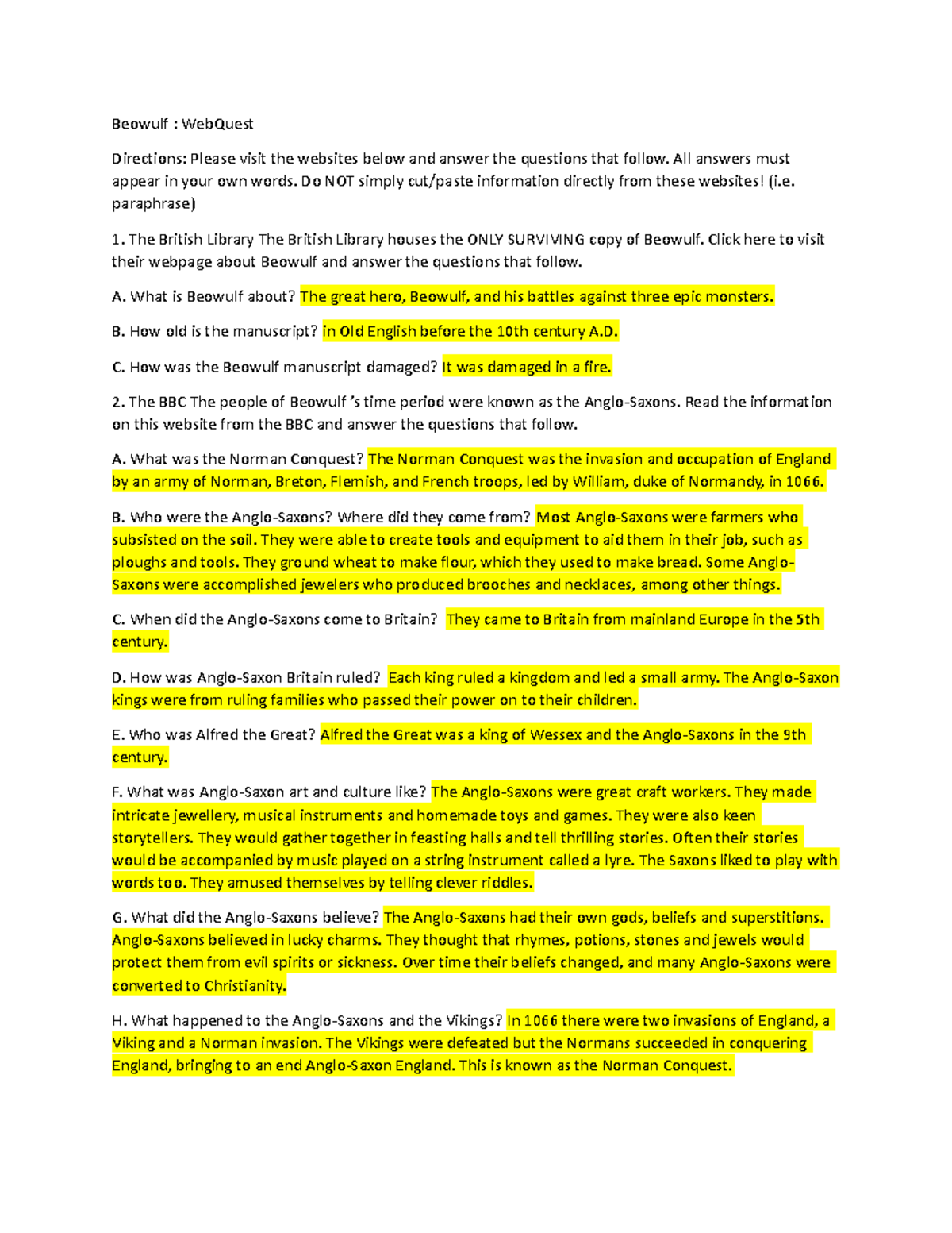 Beowulf  Quest Directions Please visit the websites below All