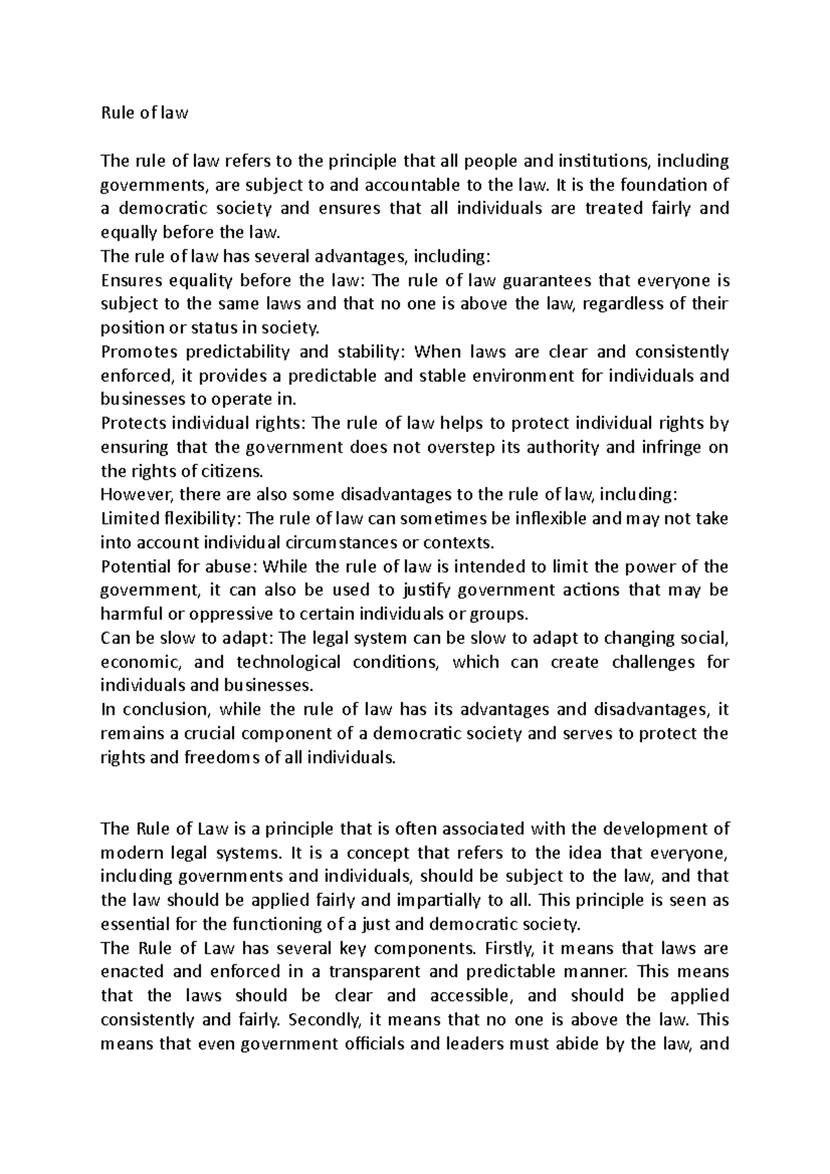 Rule of law - Rule of law - Rule of law The rule of law refers to the ...