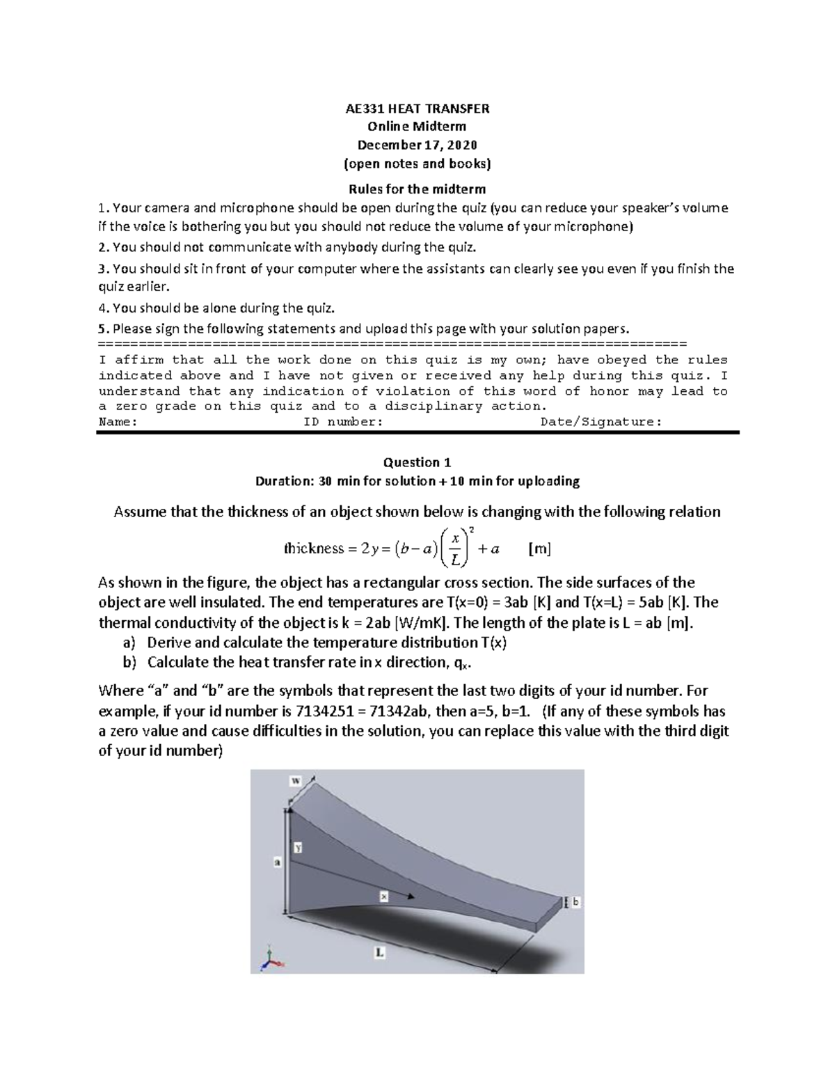 Heat Transfer mt - AE331 HEAT TRANSFER Online Midterm December 17 ...