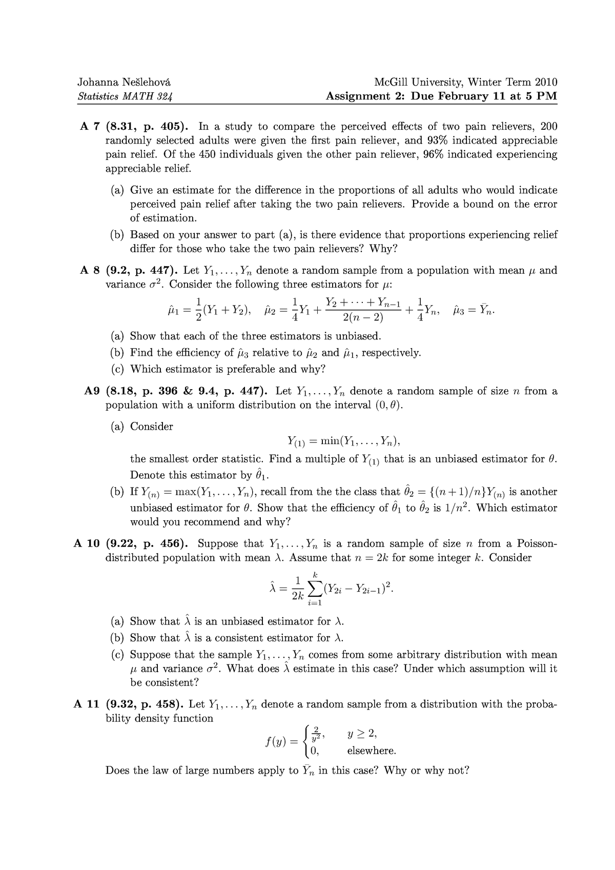 Math 324 Assignment 2 - 3 February 11 2010 Questions - t t st s ss ♥♠ ♥ ...