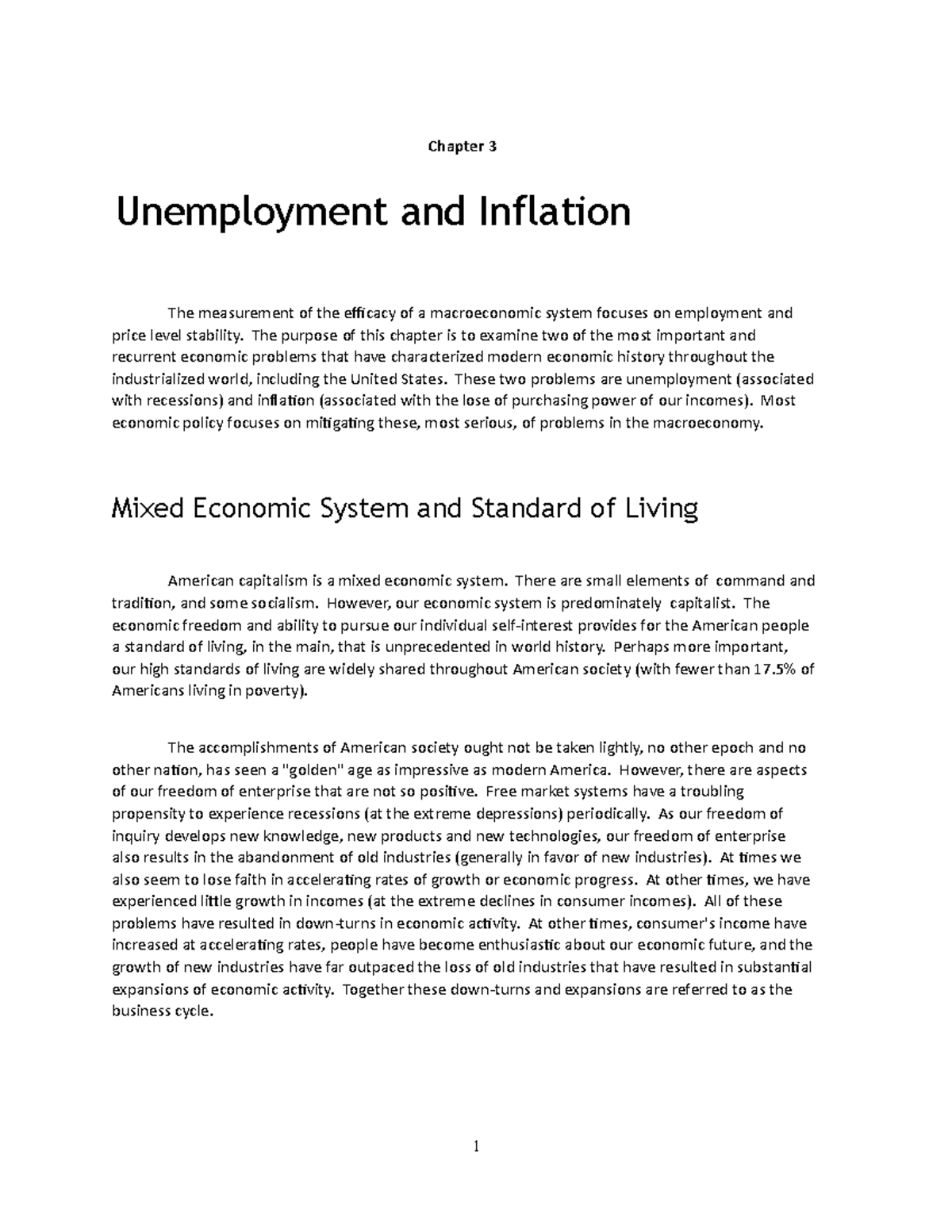 Note 16 - Class Notes - Chapter 3 Unemployment And Inflation The ...