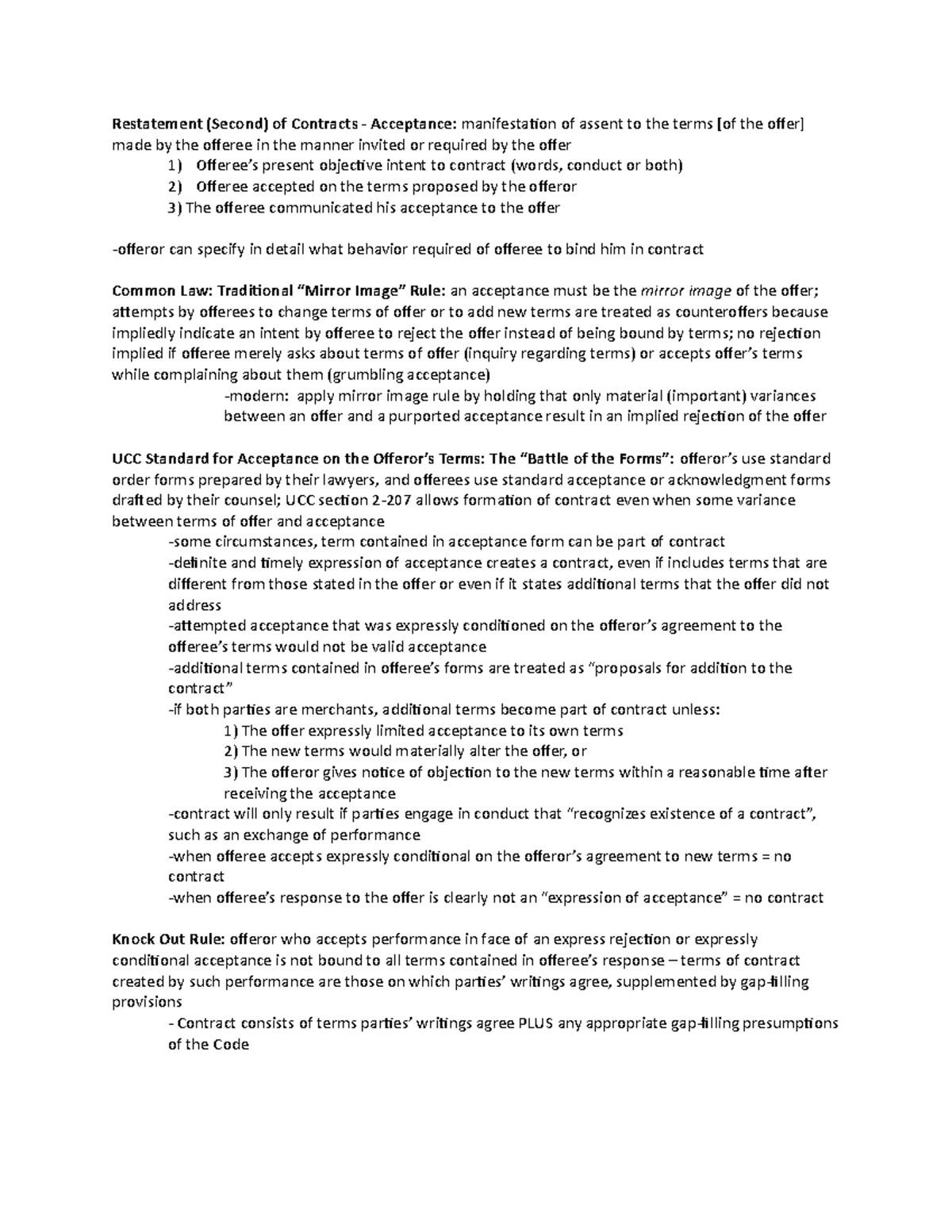 Contracts Part III - Restatement (Second) of Contracts - Acceptance ...