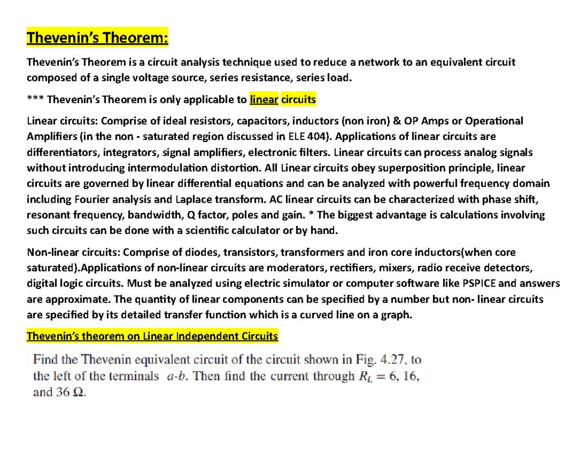 Thevenin Circuit Simplification for Electronics - ELE504 - Toronto Met ...