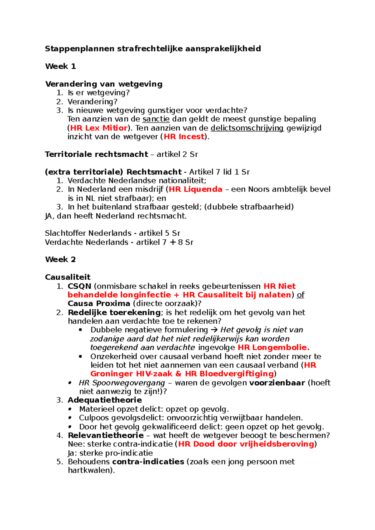 Stappen Sra - Stappenplannen Strafrechtelijke Aansprakelijkheid Week 1 ...