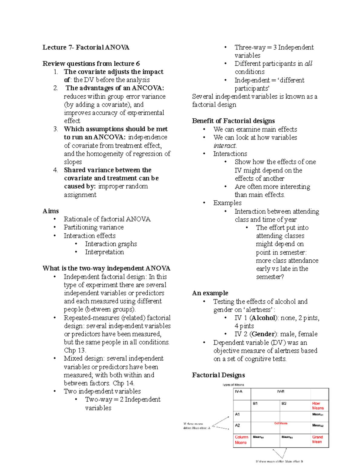Lecture 7- Factorial Anova - Lecture 7- Factorial ANOVA Review ...