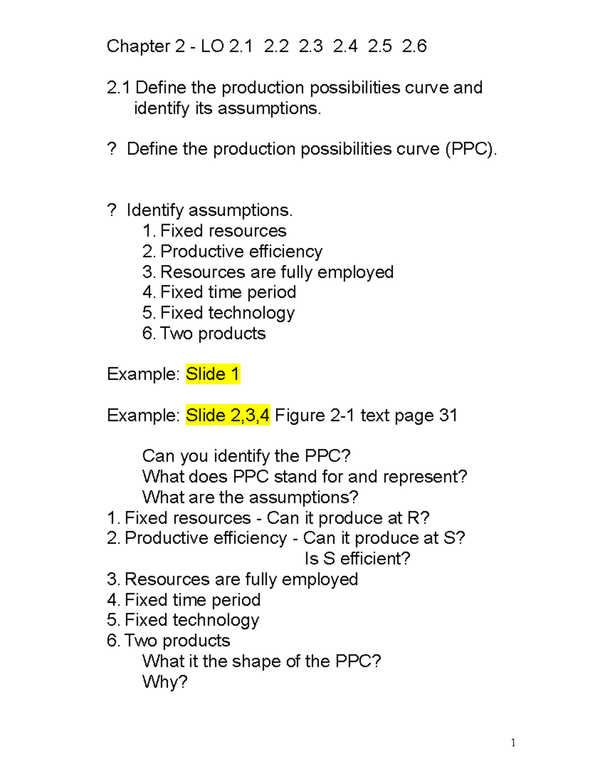 Chapter 2 Notes - Chapter 2 - LO 2 2 2 2 2 2. 2 the production ...