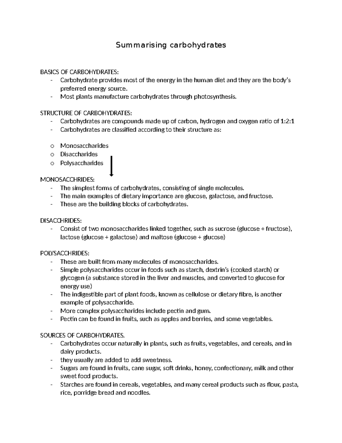 Summarising carbohydrates - Summarising carbohydrates BASICS OF ...