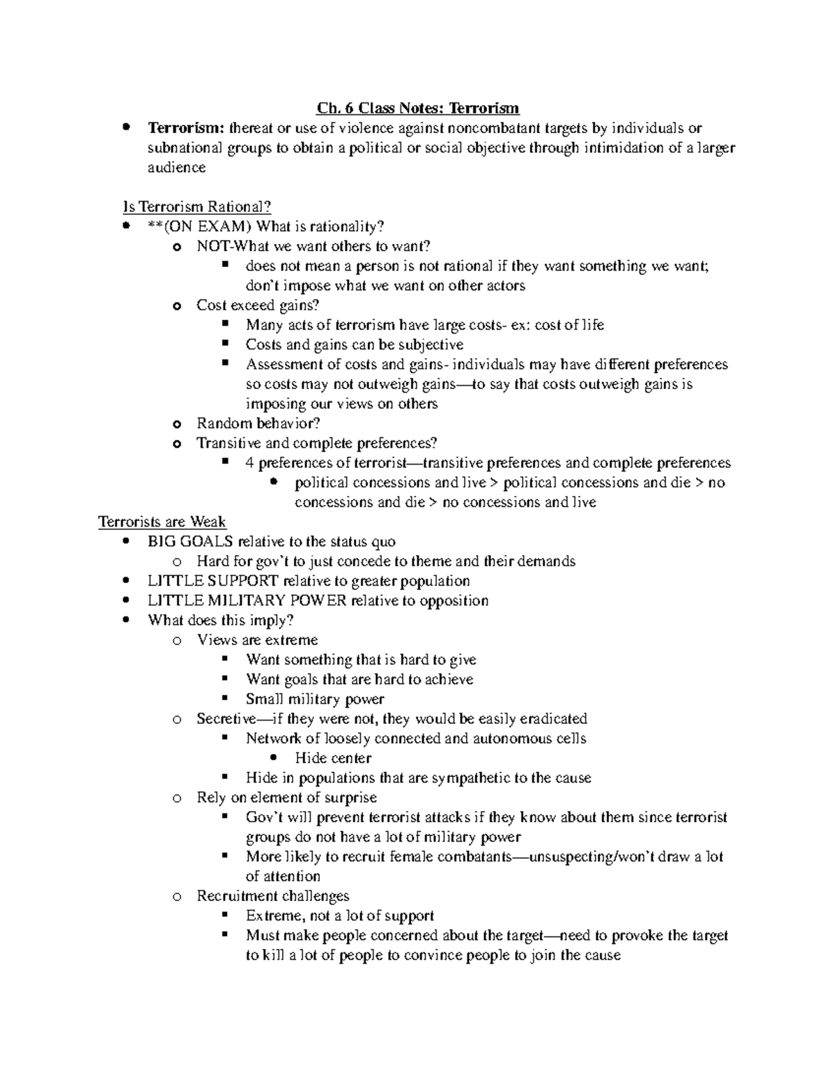 Ch. 6 Notes- Civil War - Ch. 6 Class Notes: Terrorism Terrorism ...