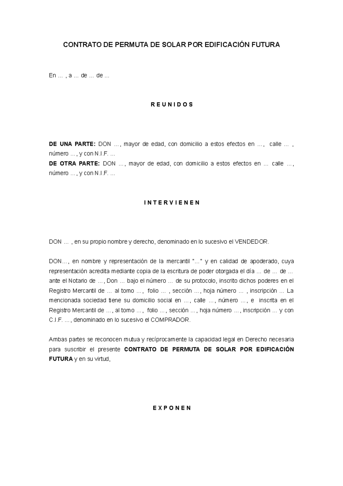 199799856 Contrato DE Permuta DE Solar POR Edificacion Futura - CONTRATO DE  PERMUTA DE SOLAR POR - Studocu