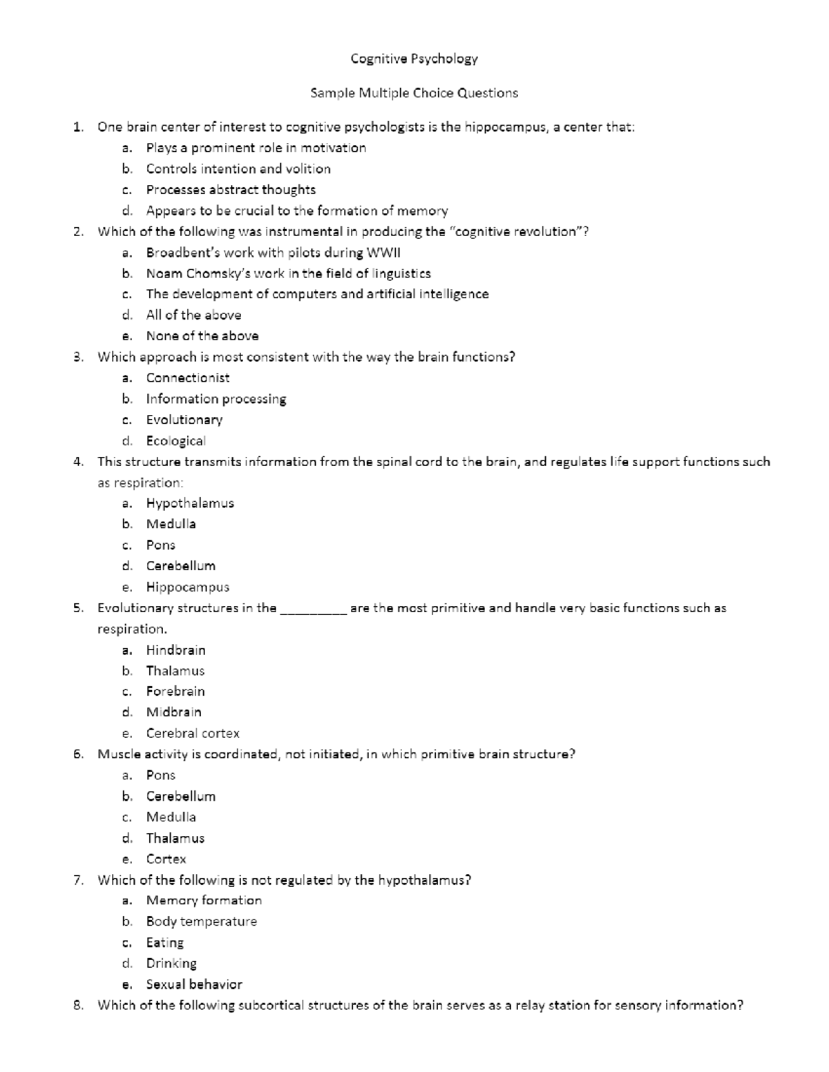 Cognitive Psychology Sample Multiple Choice Questions - Computer ...