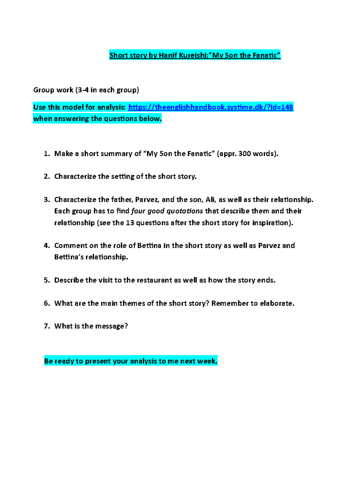 My Son The Fanatic Summary My Son the Fanatic analysis - Short story by Hanif Kureishi:”My Son the