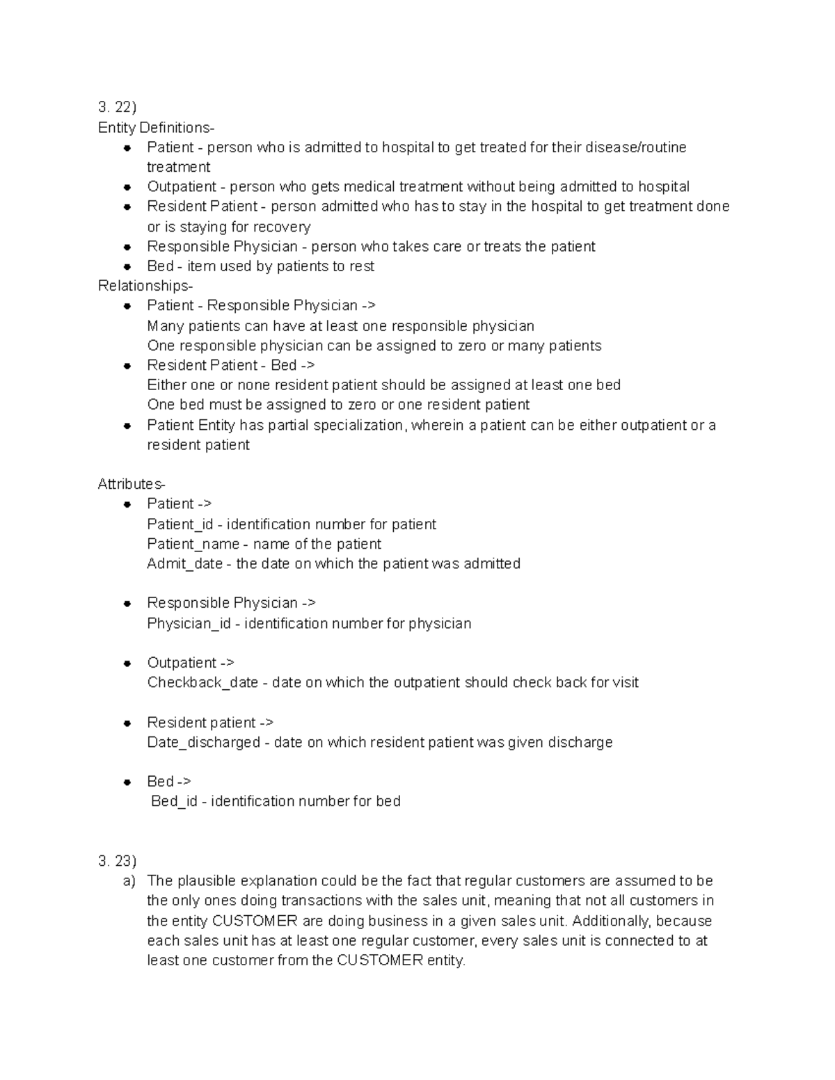 Homework 3 dmdd - 3. 22) Entity Definitions- Patient - person who is ...