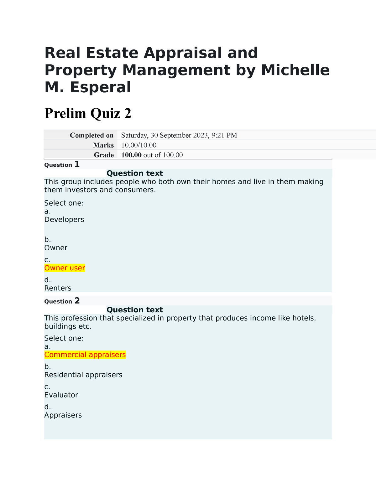 Real Estate Appraisal And Property Management Prelim Q2 - Real Estate ...