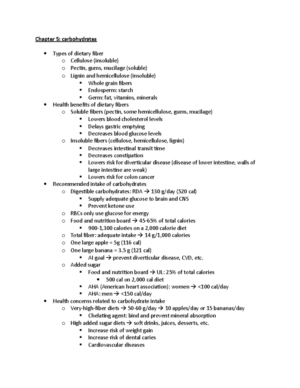 Chapter 5 Chapter 5 carbohydrates Types of dietary fiber o Cellulose