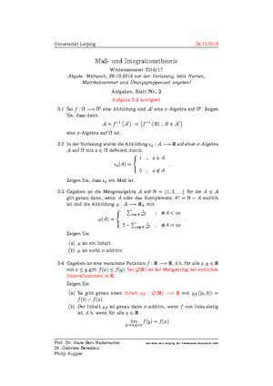 23.11.2016 Übungen Maß Und Integrationstheorie - At Leipzig 23.11 Und ...