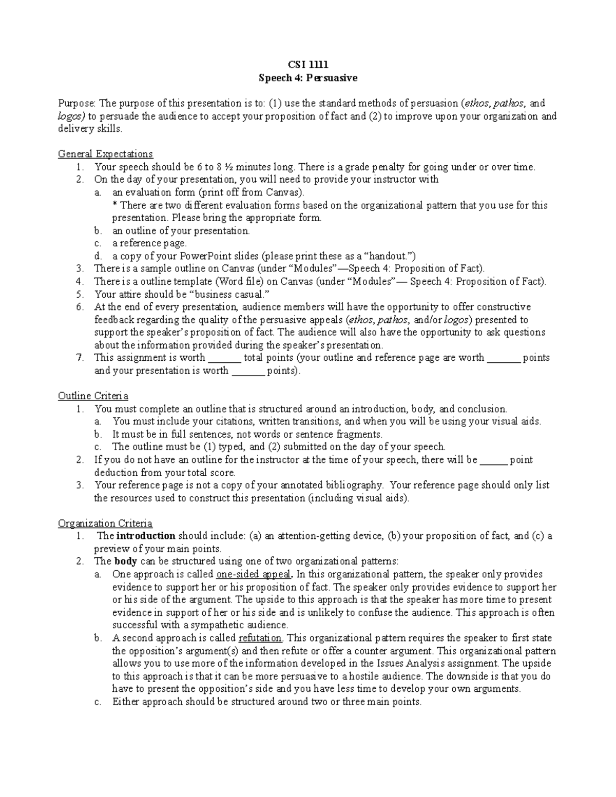 Speech 4 Proposition of Fact Criteria (2018 ) - CSI 1111 Speech 4 ...