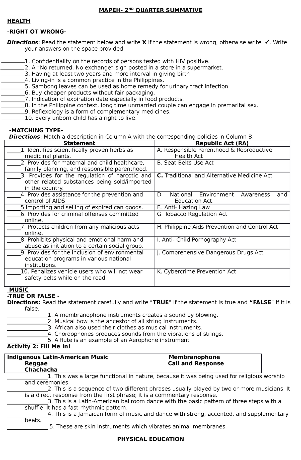 Mapeh QUIZ 2nd Quarter MAPEH 2ND QUARTER SUMMATIVE HEALTH RIGHT   Thumb 1200 1835 