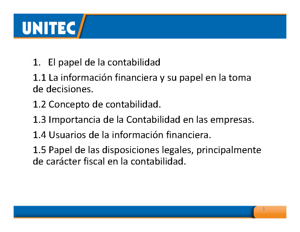 Tema 1 El Papel De La Contabilidad El Papel De La Contabilidad 1 La