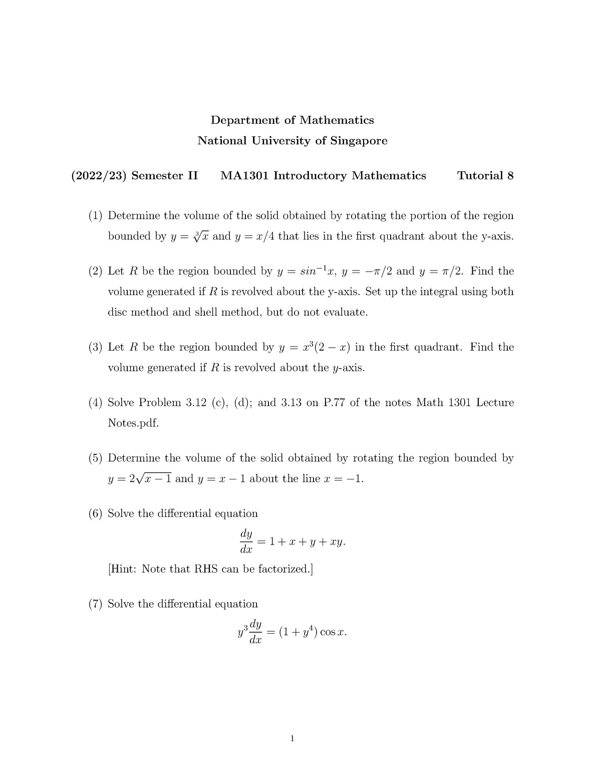 Tut8 - TUTORIAL - Department Of Mathematics National University Of ...