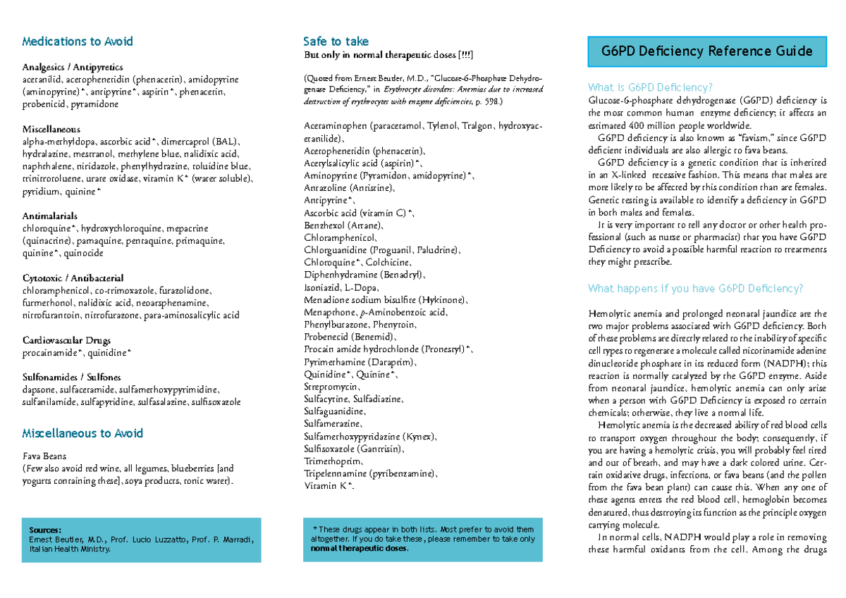 G6PD Reference Guide for lecture Safe to take But only in normal