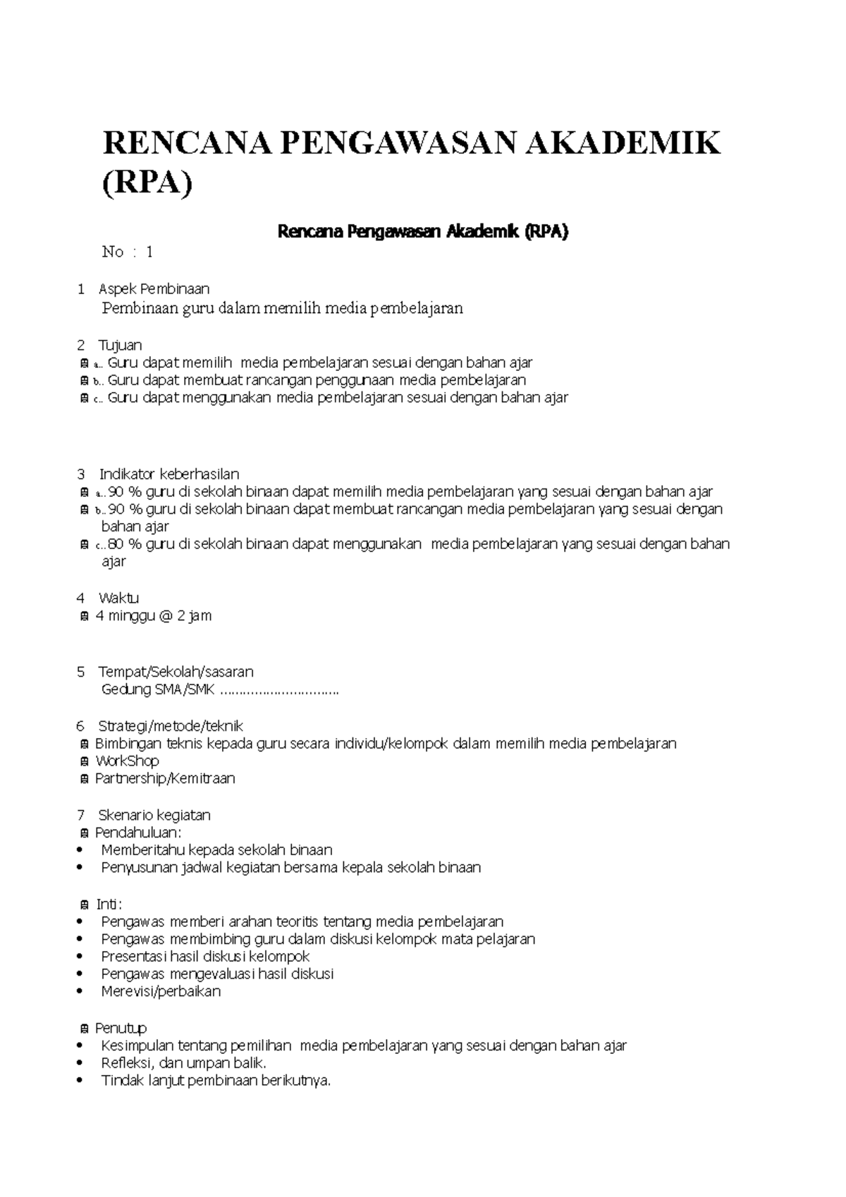 Rencana Pengawasan Akademik - RENCANA PENGAWASAN AKADEMIK (RPA) Rencana ...