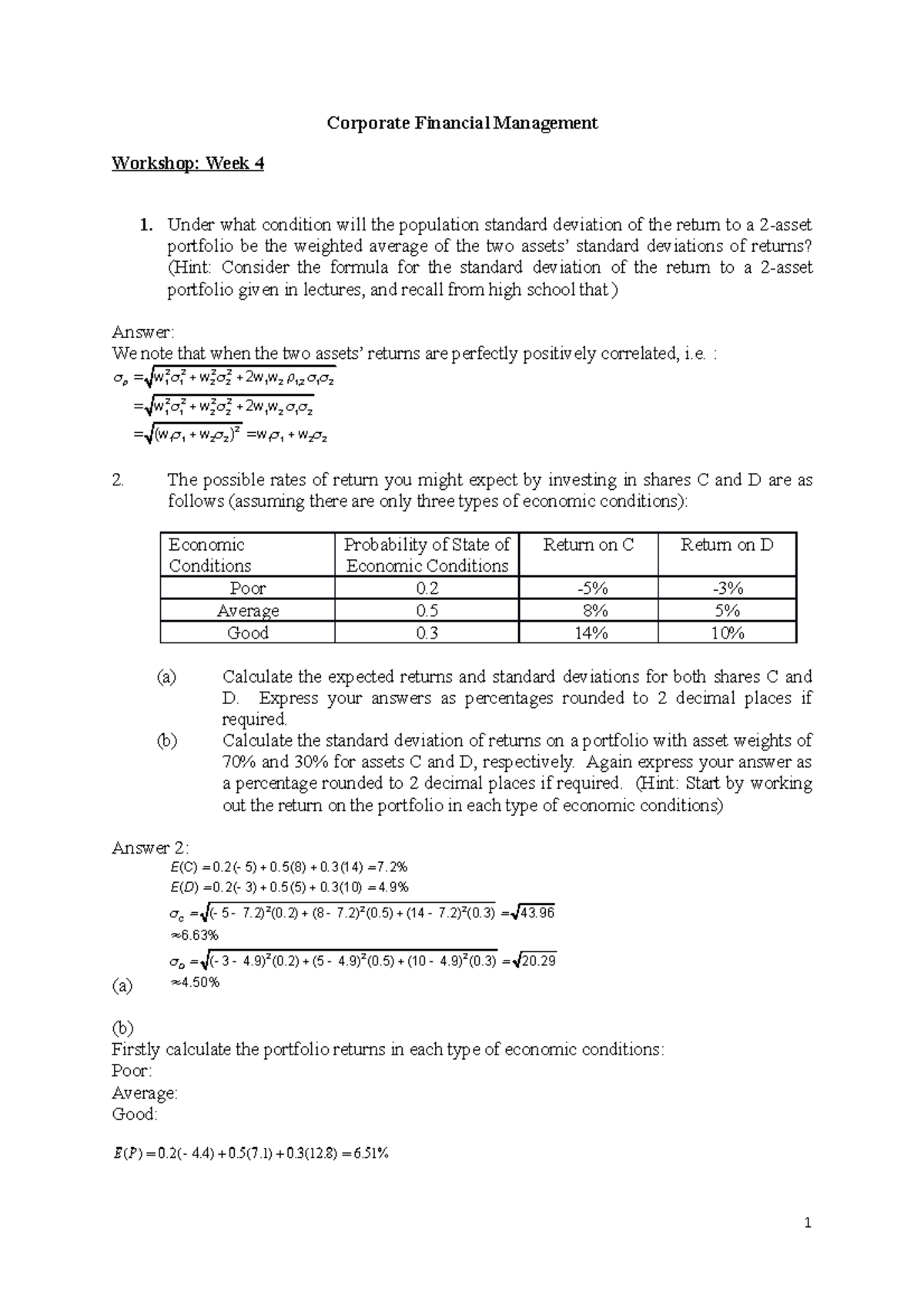 Answers for 4 Corporate Financial Management Week