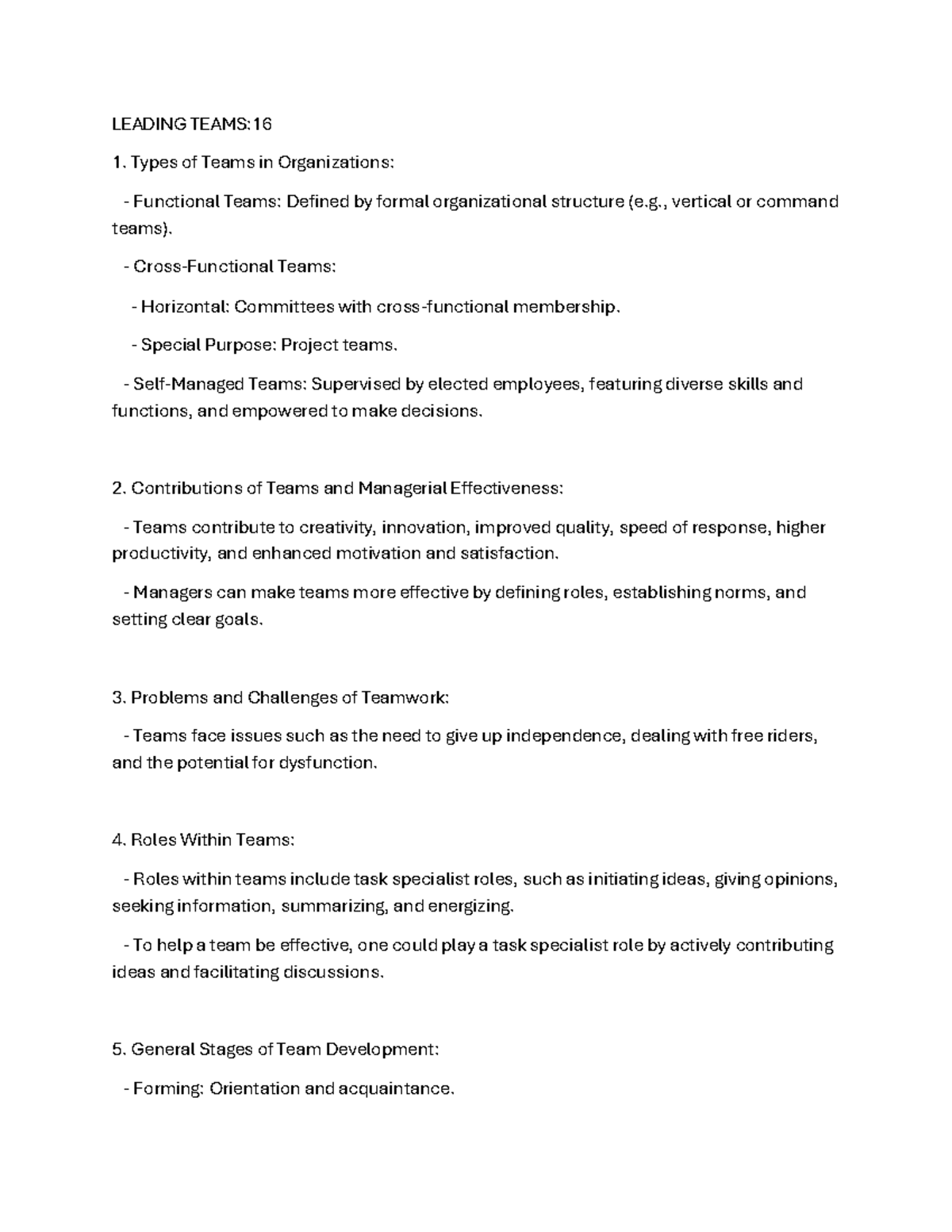 COM100- Chapt 16 - Summary Commerce 100 - LEADING TEAMS: Types of Teams ...
