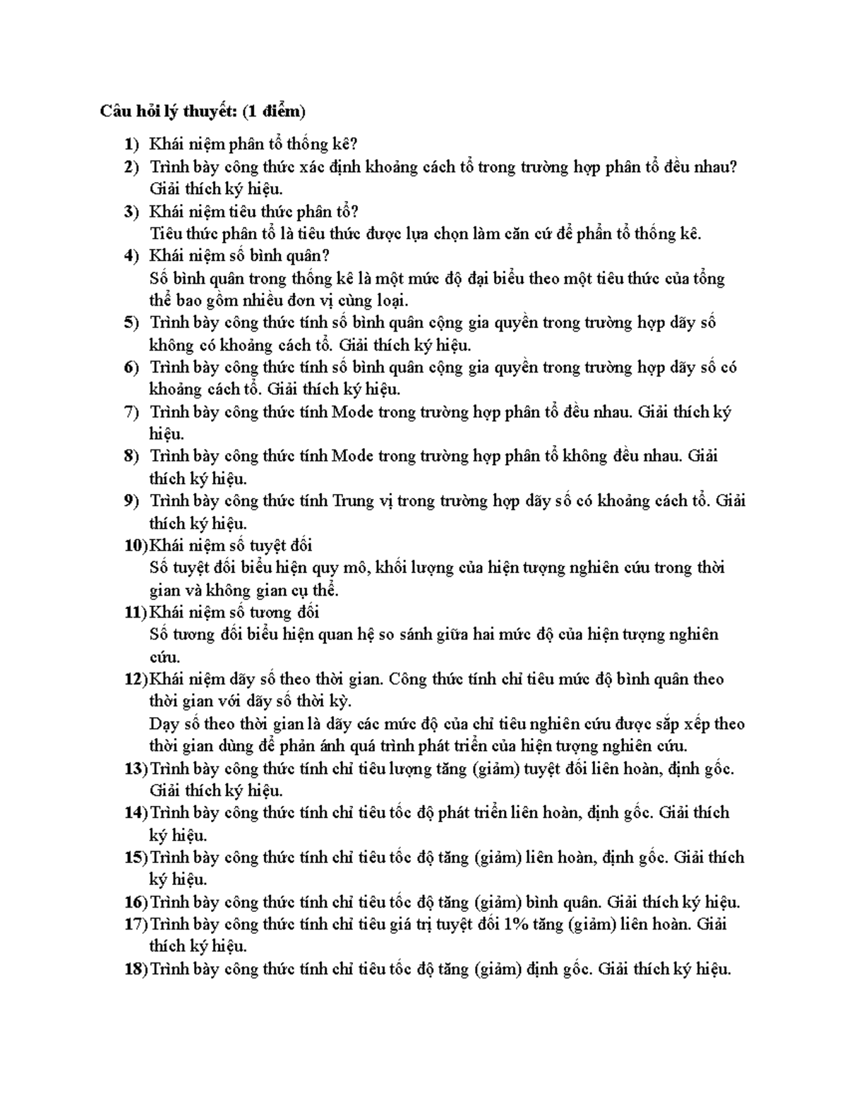 On Tap NLTK - ôn tập nguyên li thong ke - Câu hỏi lý thuyết: (1 điểm) 1 ...