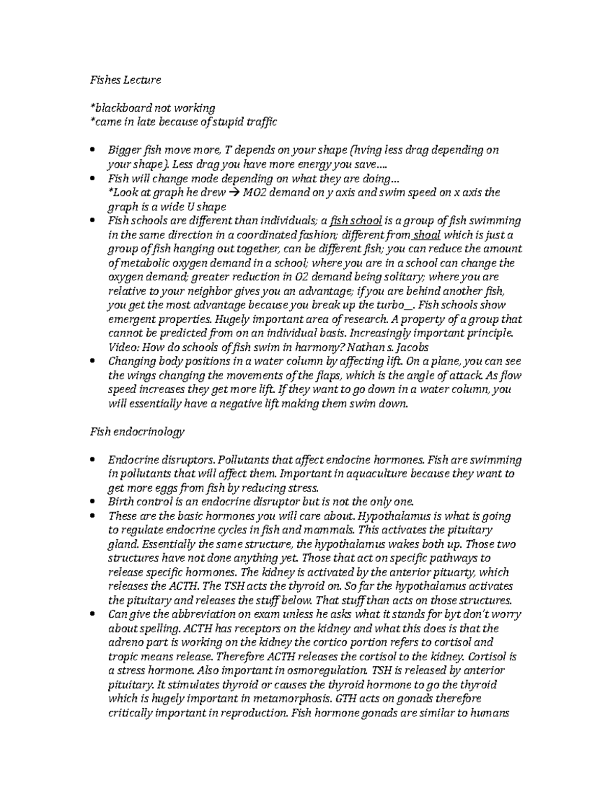 Fishes LectureReproduction and Hormones Fishes Lecture *blackboard
