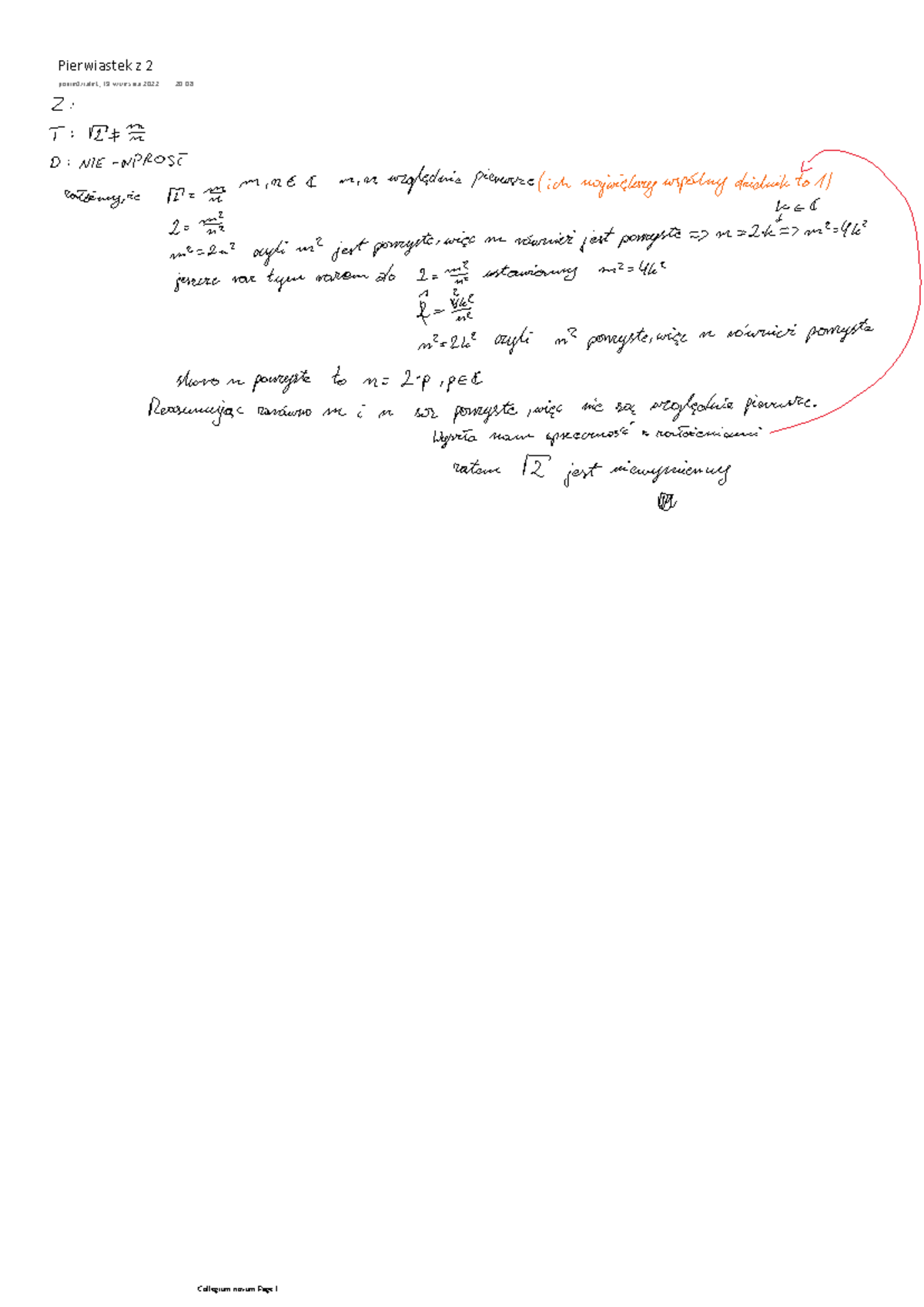 Dowód niewymierności pierwiastek z 2 - Matematyka - Zakres rozszerzony