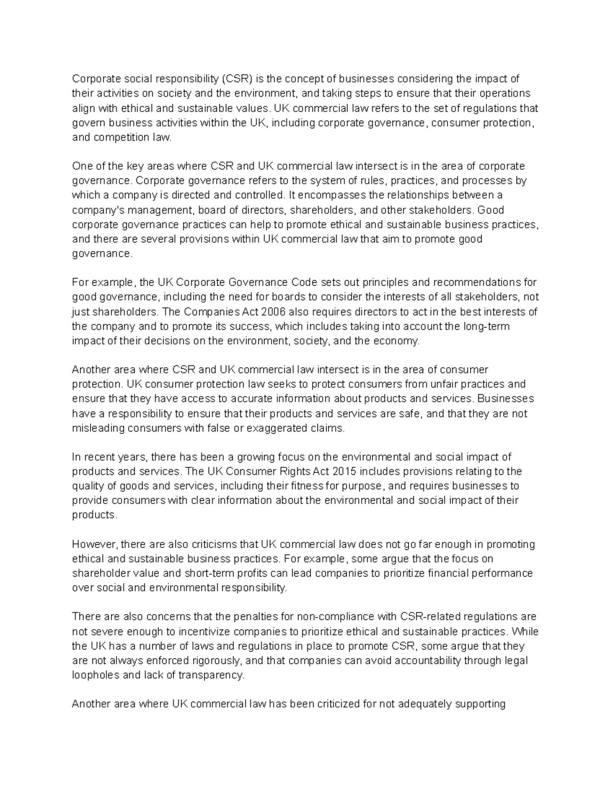 Detailed version - NOTE - Corporate social responsibility (CSR) is the ...
