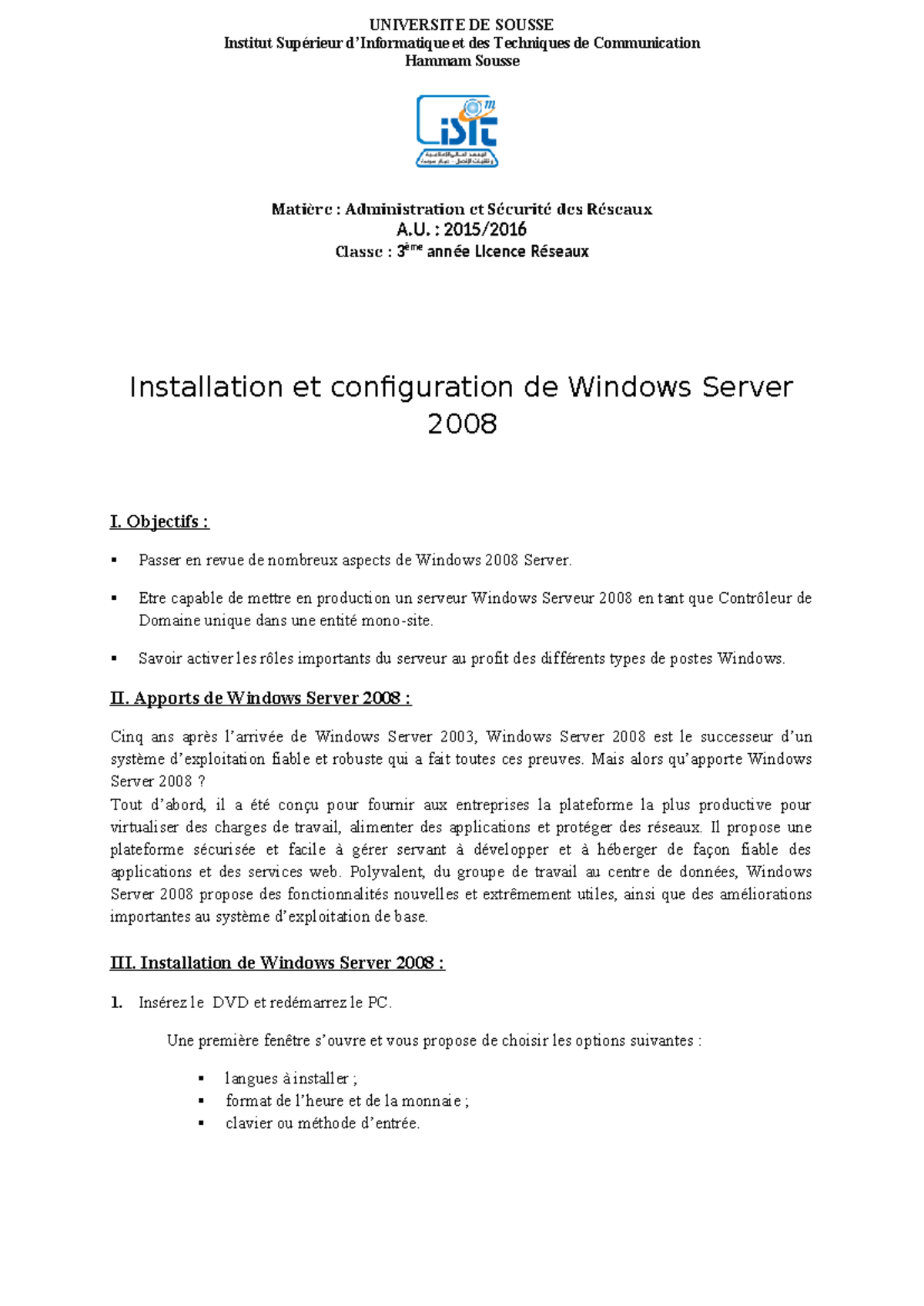 TP2 - Installation et configuration de Windows Server 2008 - Matière ...