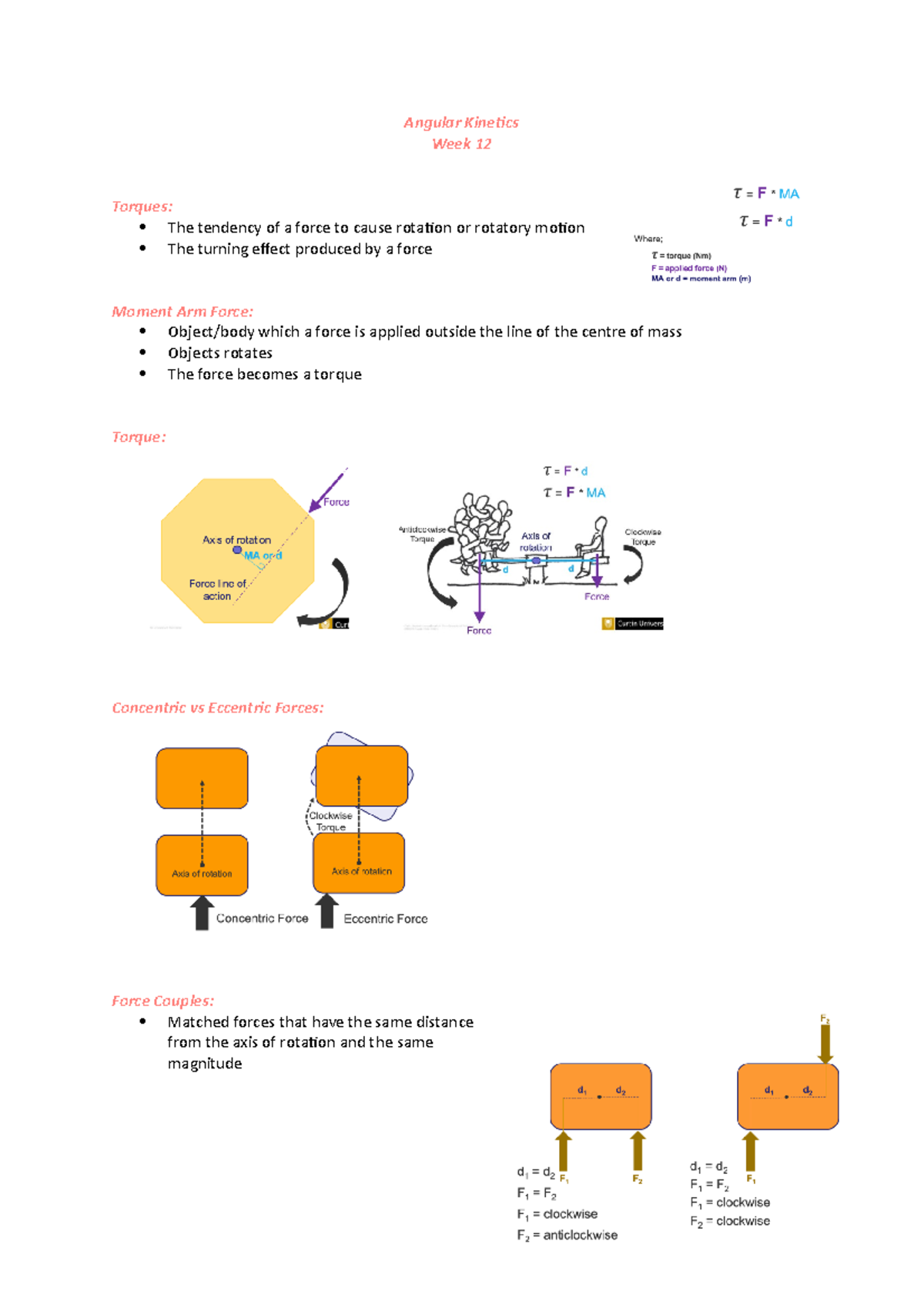 Angular Kinetics WK 12 - Angular Kinetics Week 12 Torques: The tendency ...