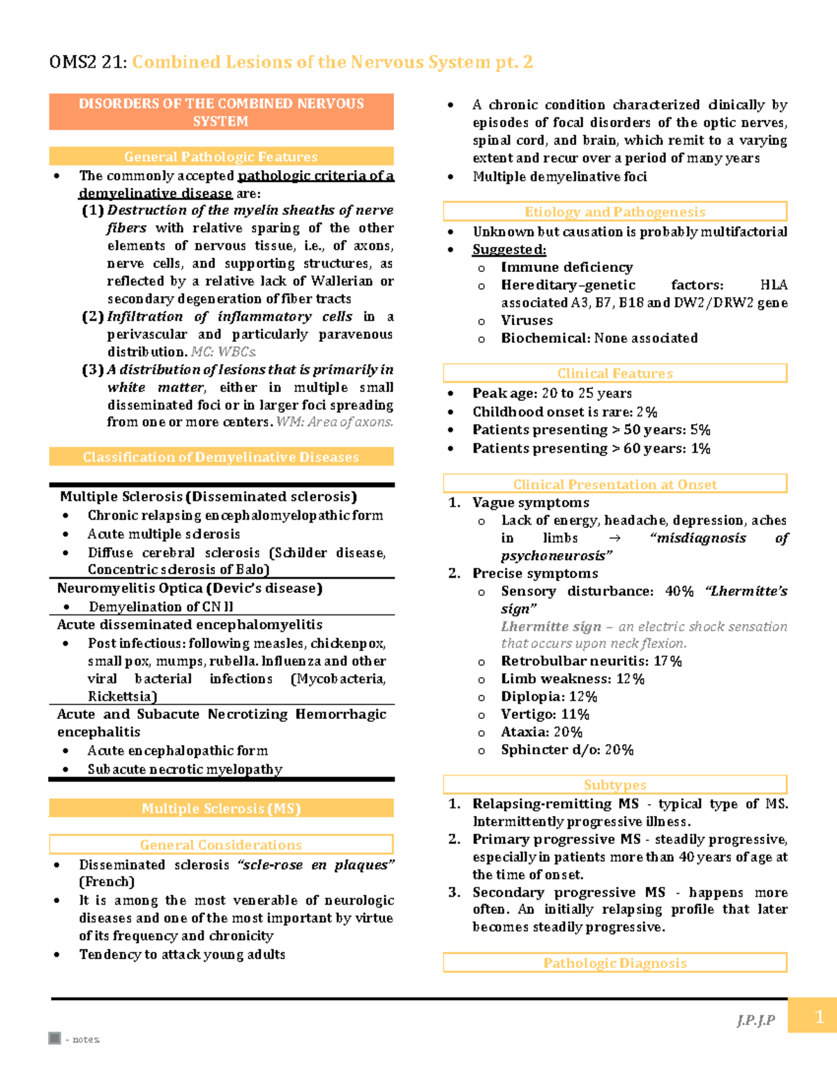 OMS2 21 Week 4 - OMS2 21 Week 4 - J.P.J 1 DISORDERS OF THE COMBINED ...