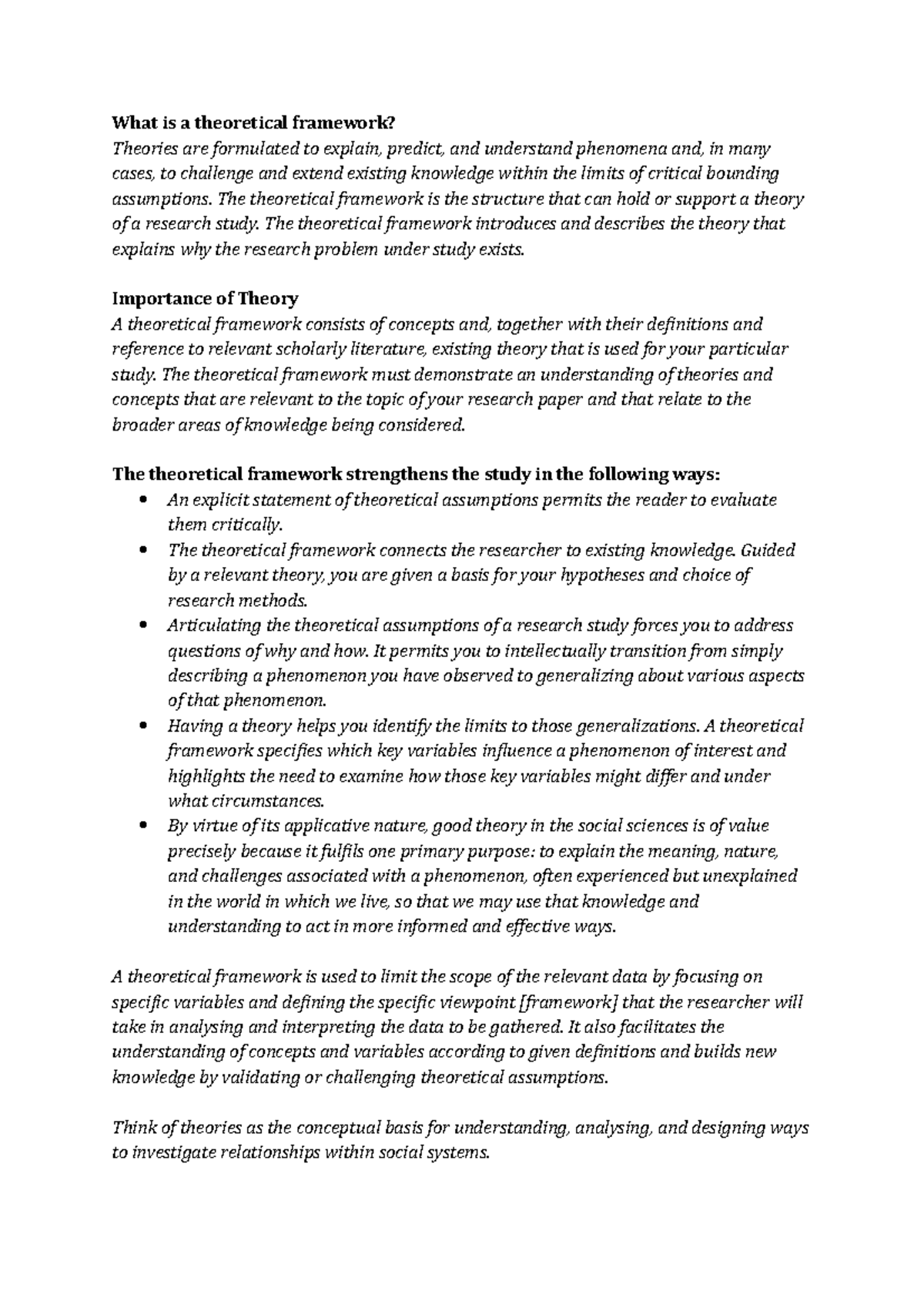 example of theoretical framework in capstone project