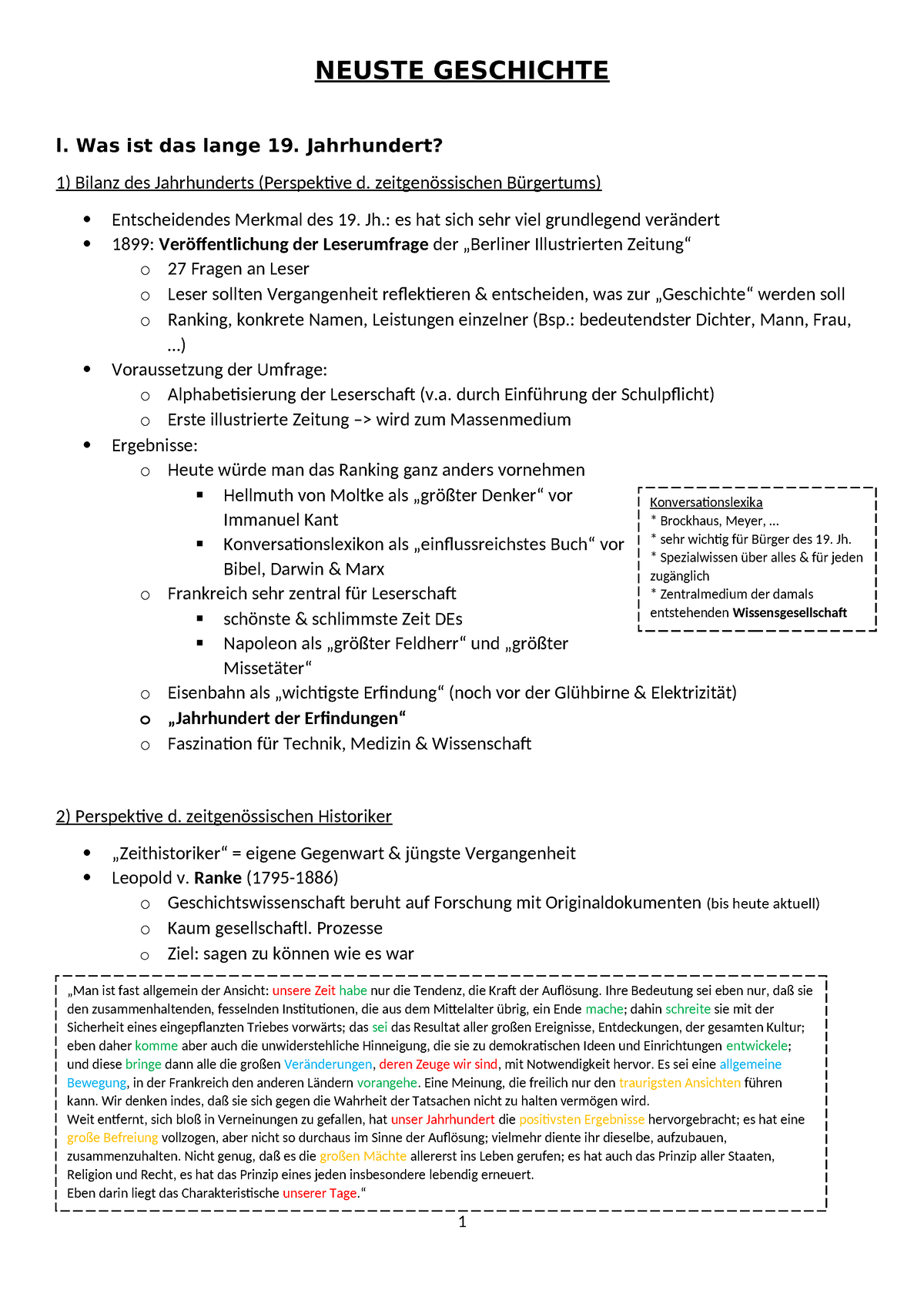 Neuste Geschichte - Zusammenfassung - NEUSTE GESCHICHTE l. Was ist das