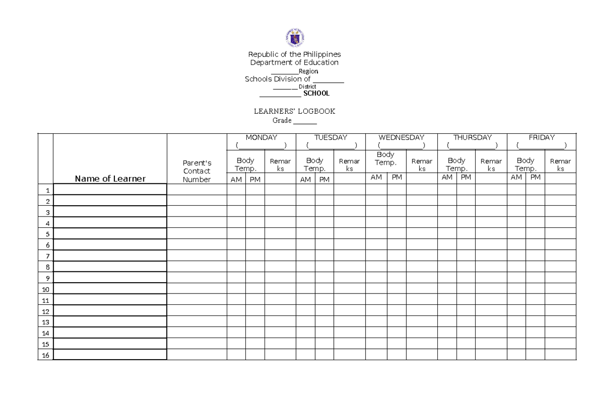 Logbook - sample only - Republic of the Philippines Department of ...