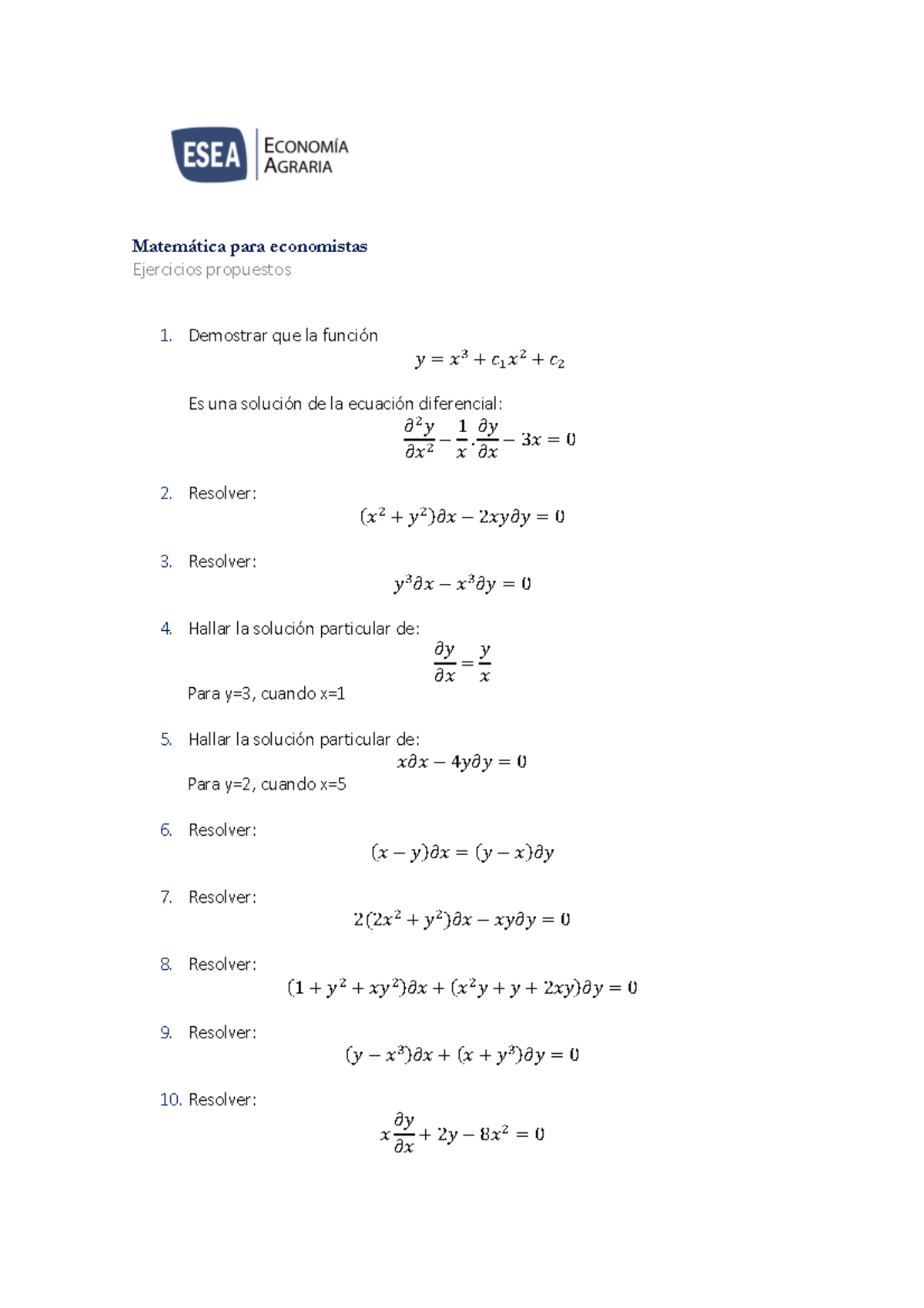 Ejercicios - matematica - Matemática para economistas Ejercicios ...